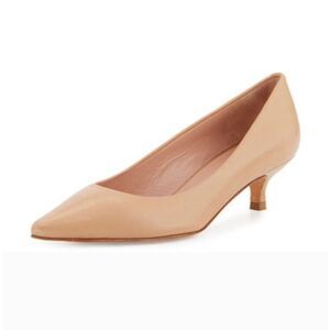 Stuart Weitzman Nude Pointed-Toe Kitten Heel Pump